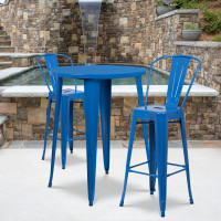 Flash Furniture CH-51090BH-2-30CAFE-BL-GG 30" Round Metal Bar Table Set with Cafe Barstools in Blue